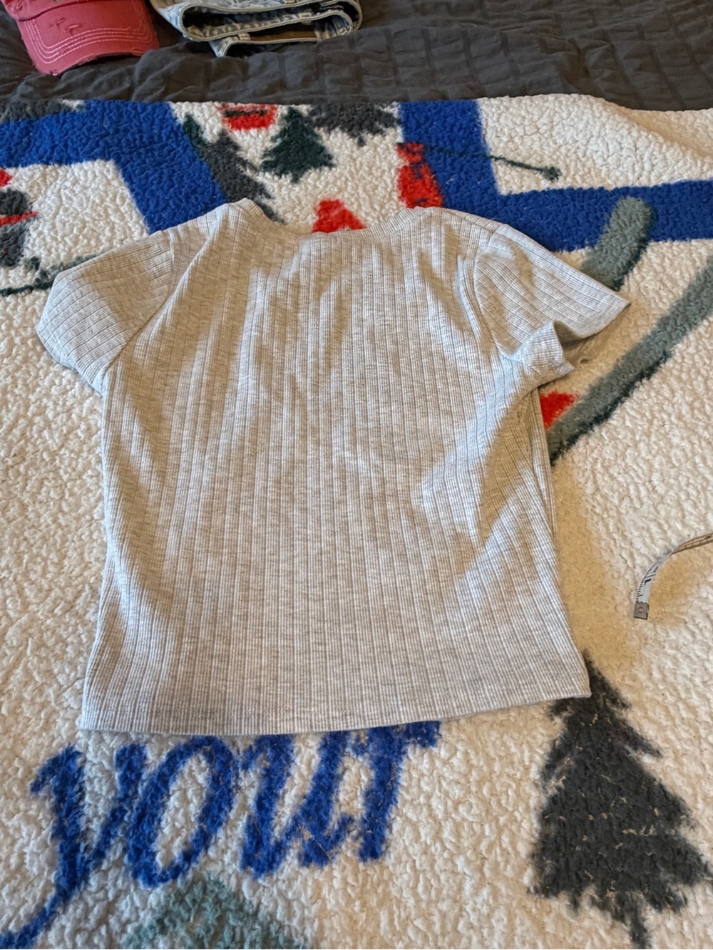 Bozzolo Light Gray Ribbed Short-Sleeve Crop Top